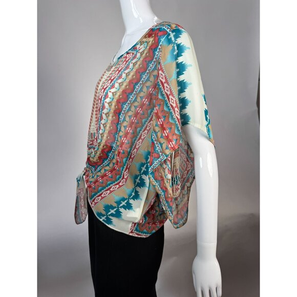 Live and Let Live Sheer Multicolored Tie-Front Top Size M 100% Polyester - Picture 8 of 16